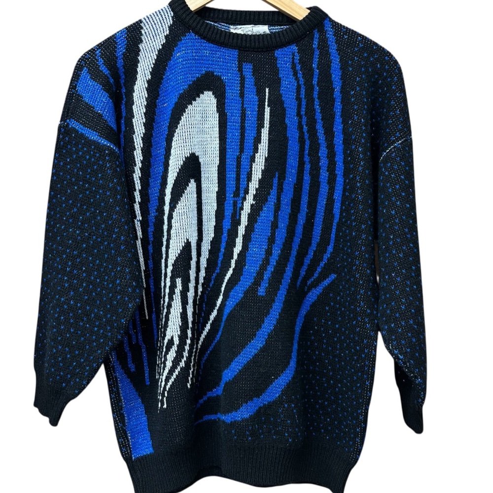 Vintage College Point metallic sweater, abstract swirl print. Size small/medium